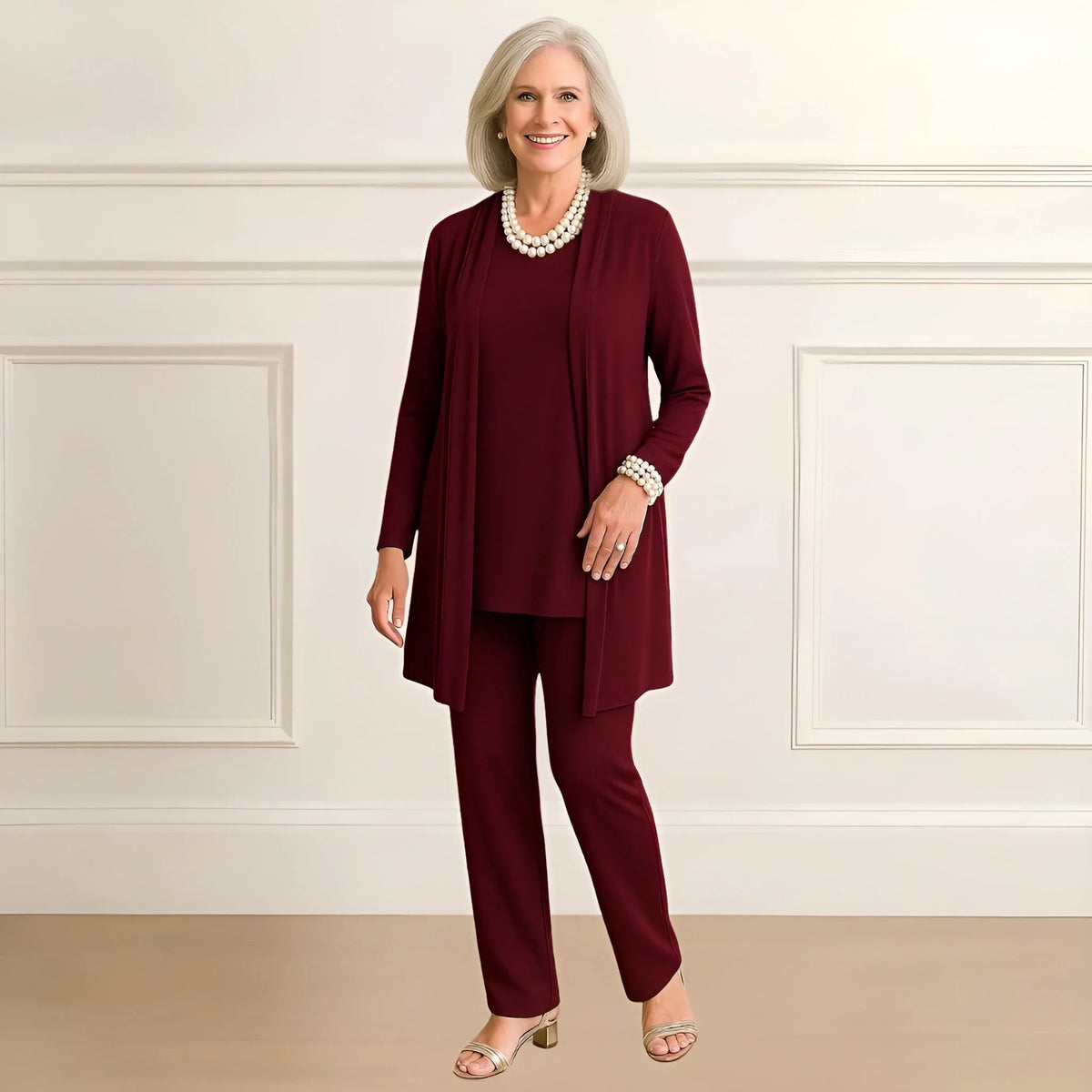 Women's knit open-front v-neck two piece set