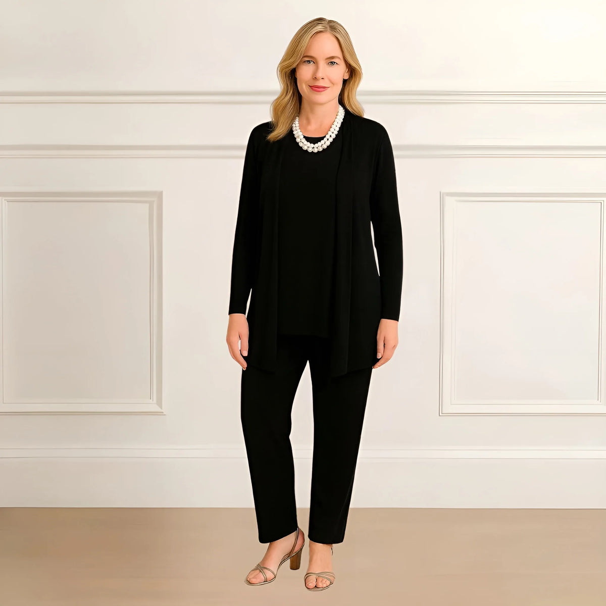 Women's knit open-front v-neck two piece set