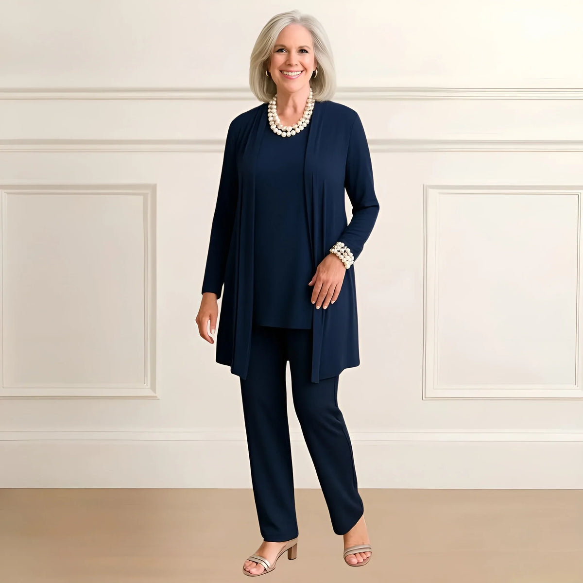 Women's knit open-front v-neck two piece set