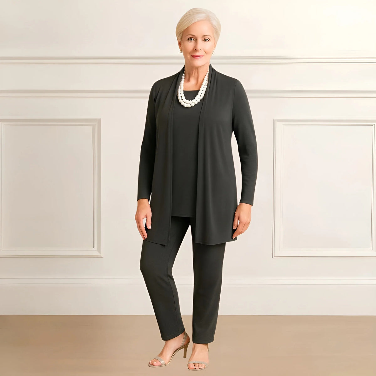 Women's knit open-front v-neck two piece set