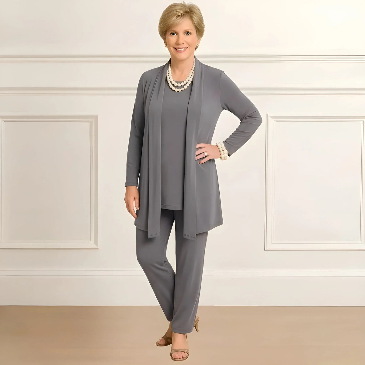 Women's knit open-front v-neck two piece set