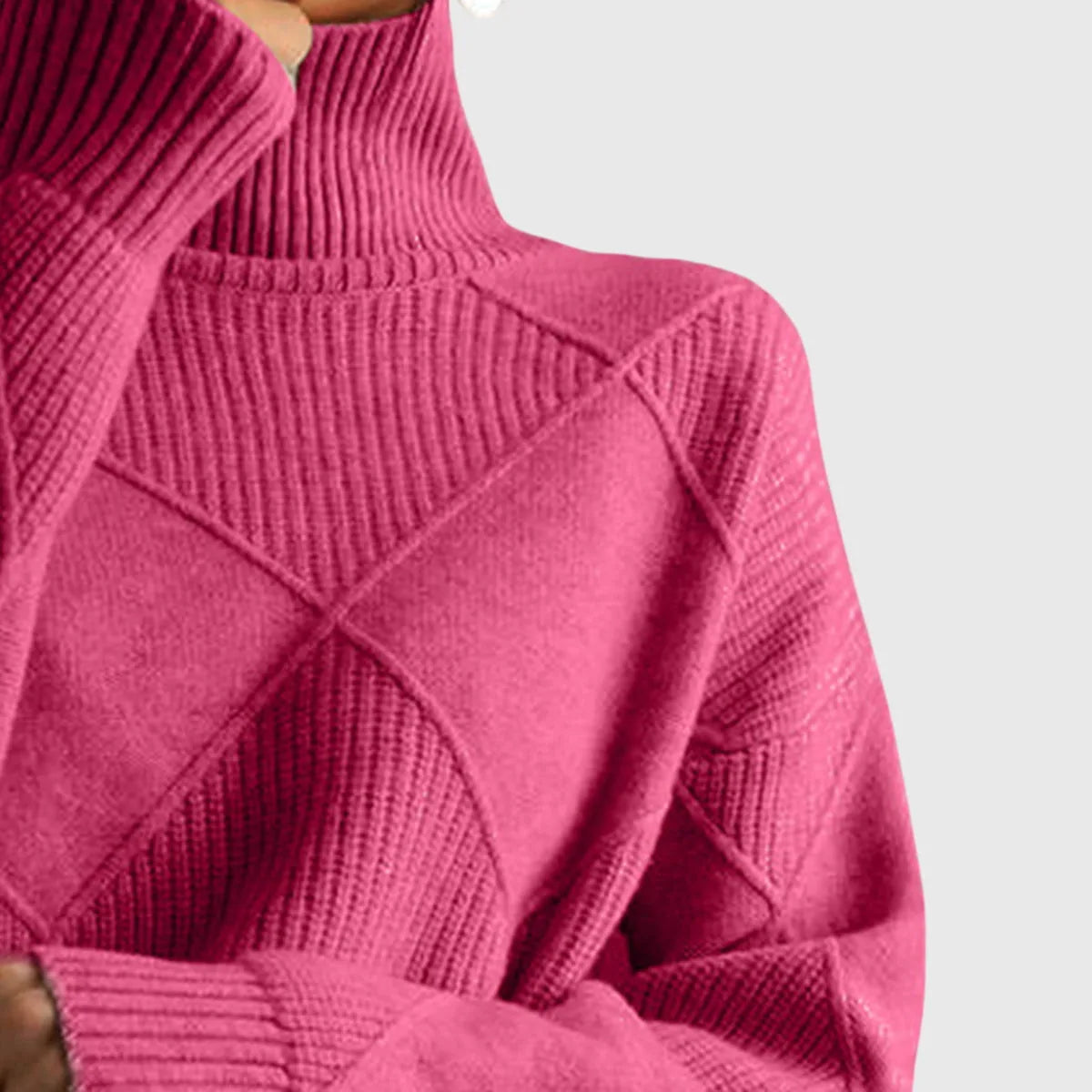 Women's knit roll neck sweater with textured diamond