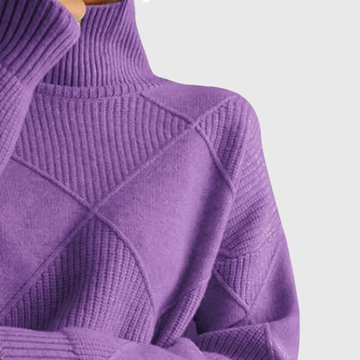 Women's knit roll neck sweater with textured diamond
