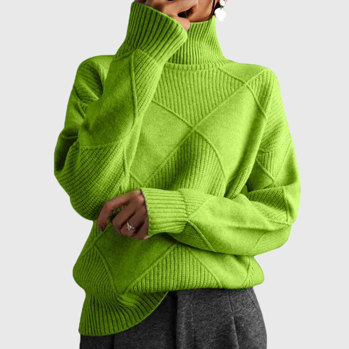 Women's knit roll neck sweater with textured diamond