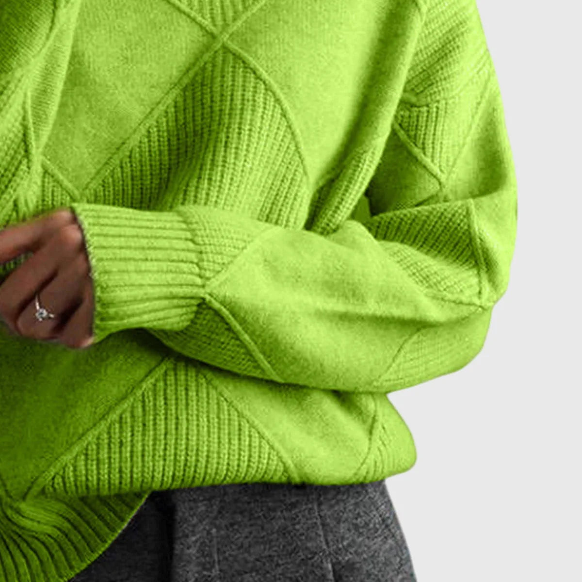 Women's knit roll neck sweater with textured diamond