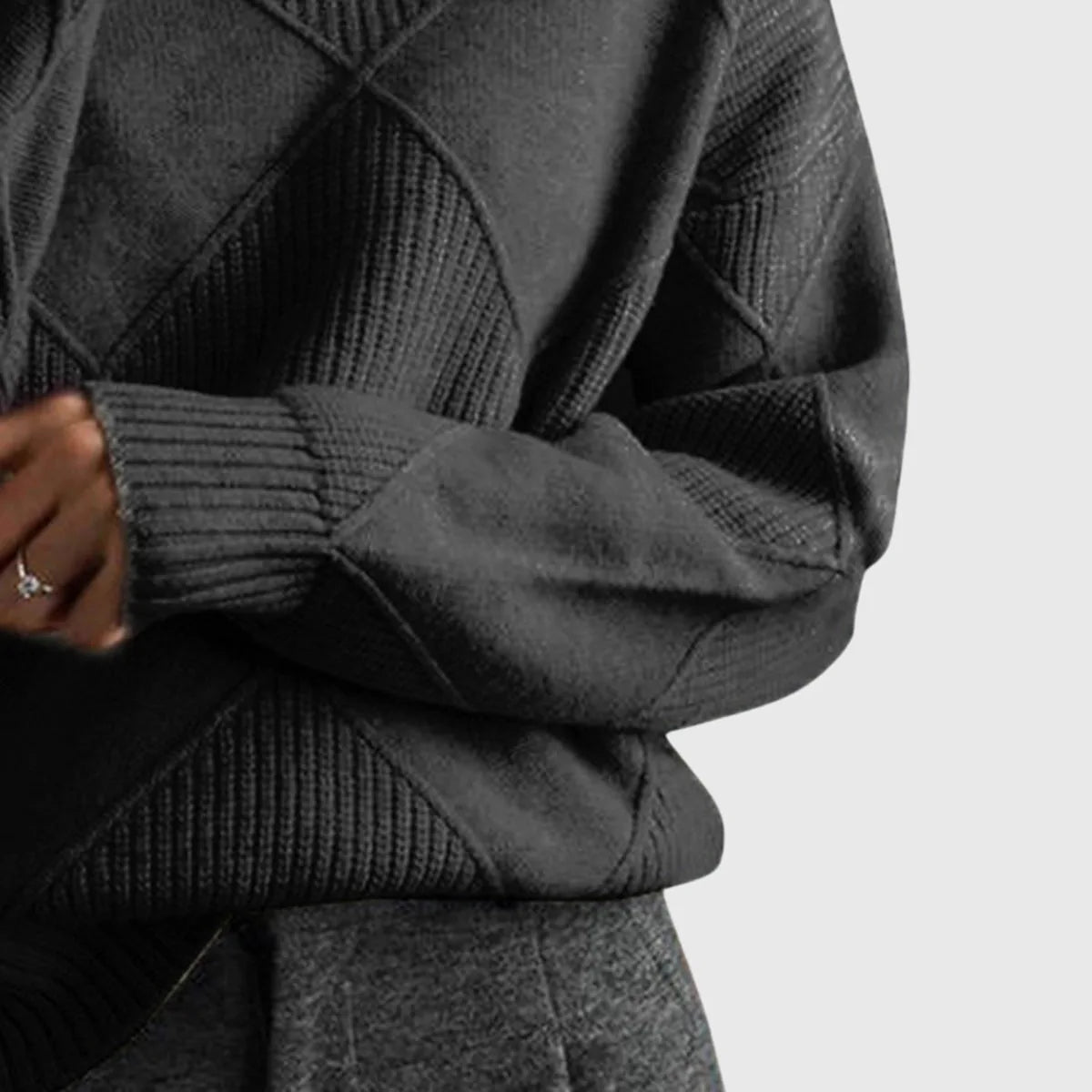 Women's knit roll neck sweater with textured diamond