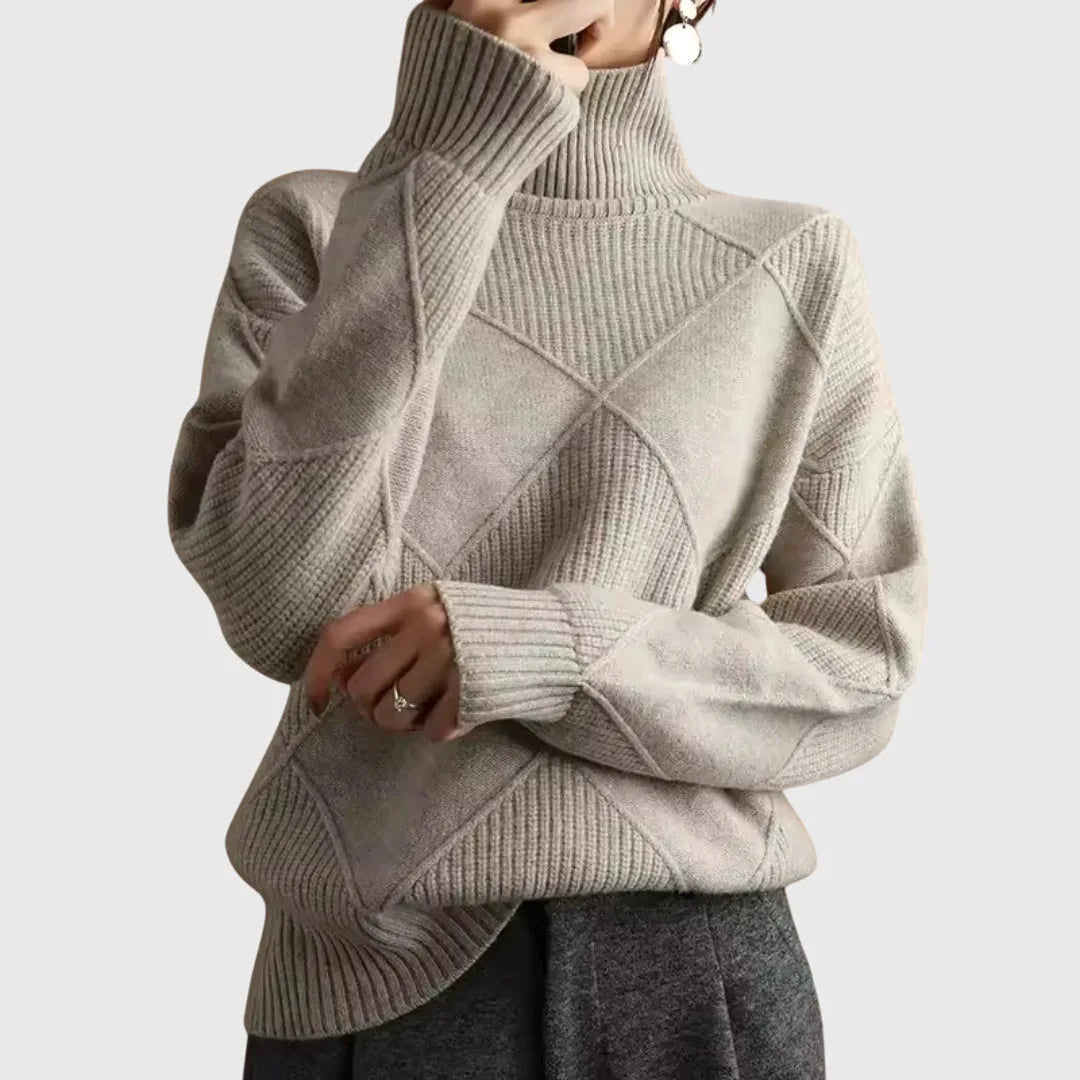 Women's knit roll neck sweater with textured diamond