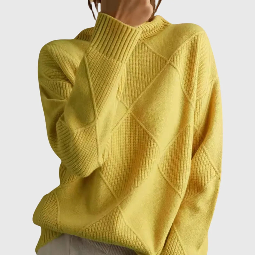 Women's knit roll neck sweater with textured diamond