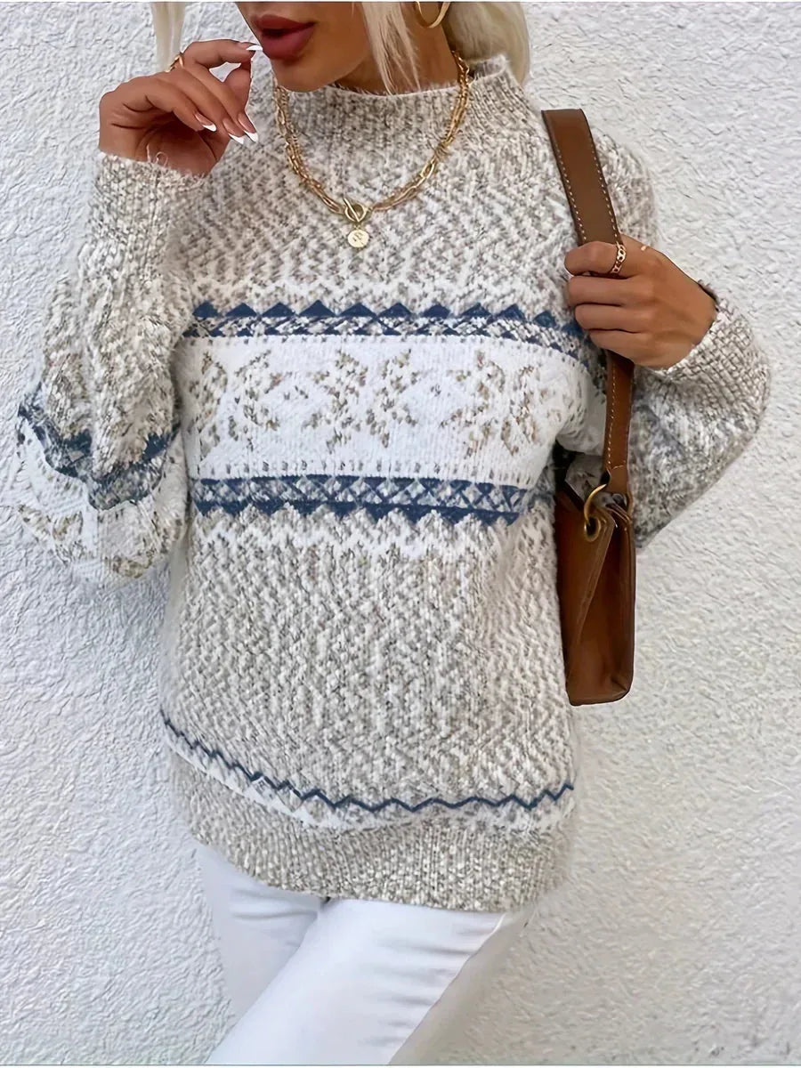 Women's knit stand collar fair isle sweater