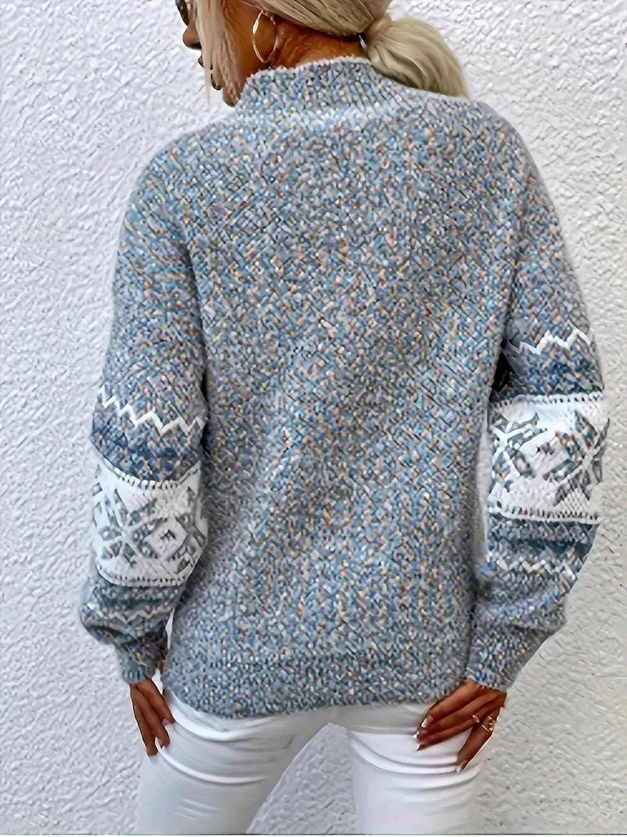 Women's knit stand collar fair isle sweater