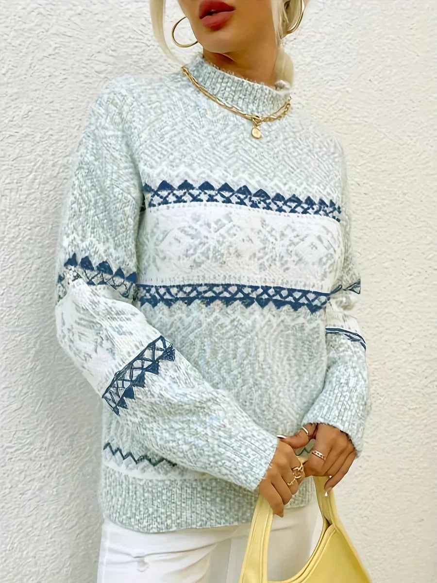 Women's knit stand collar fair isle sweater