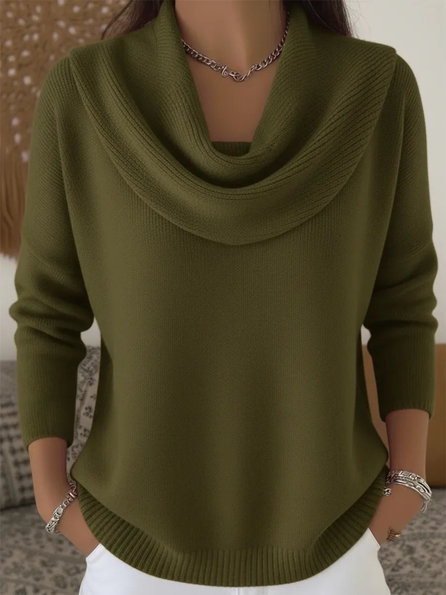 Women's knit sweater with cowl neck