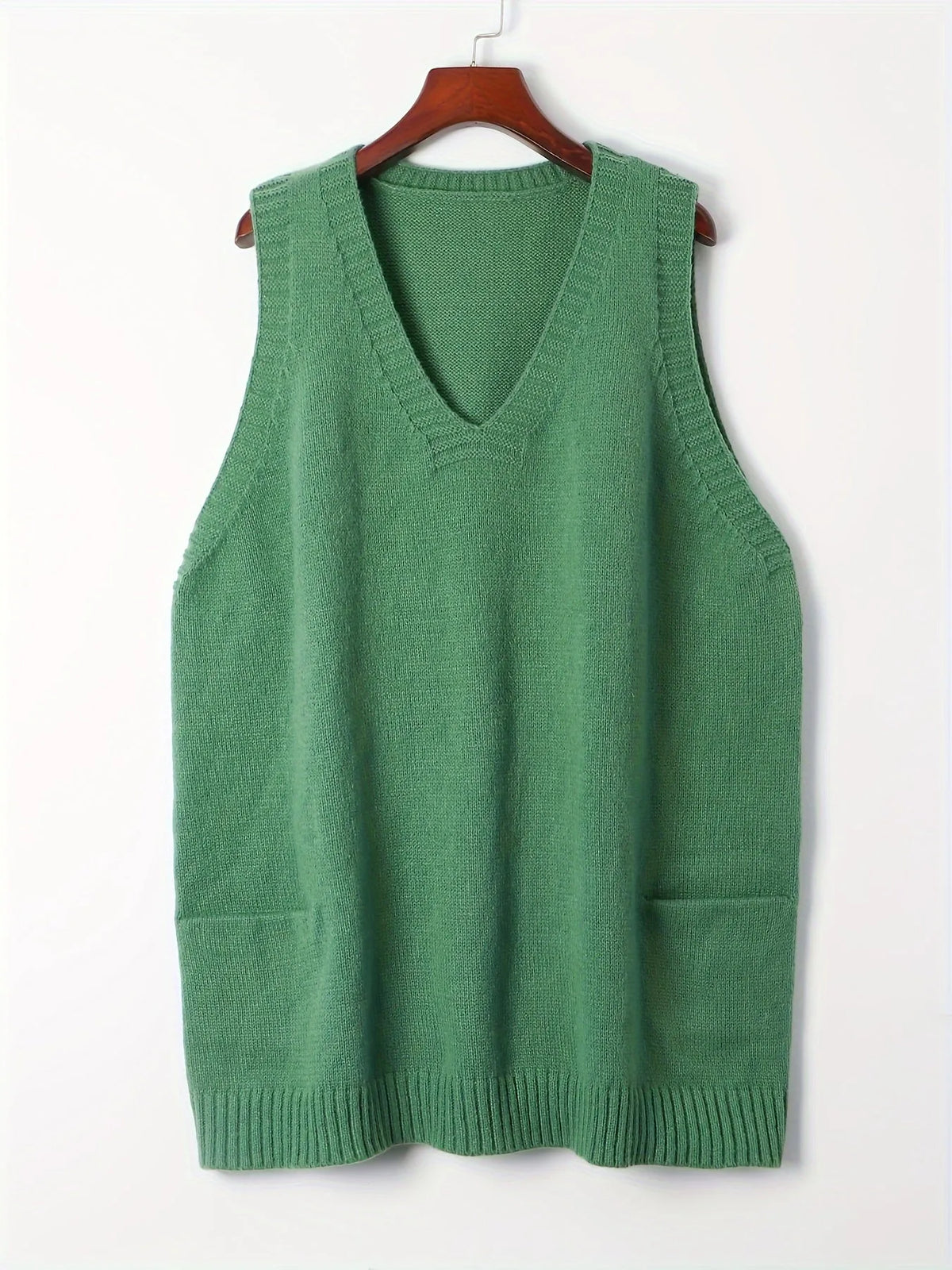Women's knit v-neck sweater with front patch pockets
