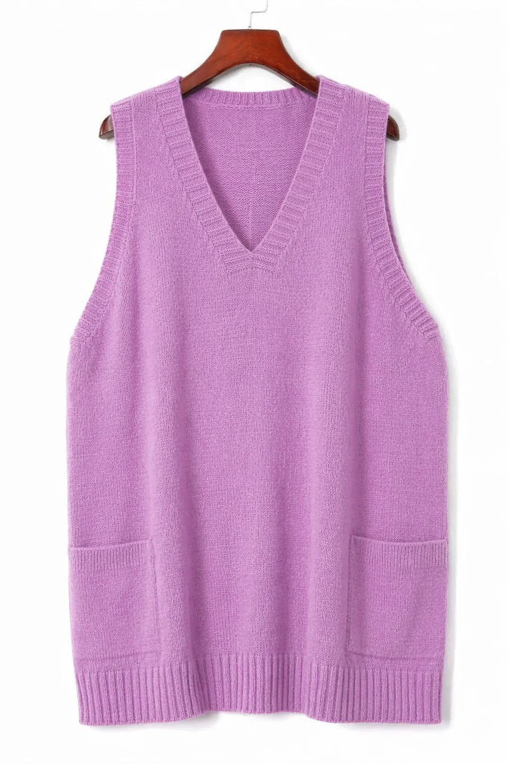 Women's knit v-neck sweater with front patch pockets