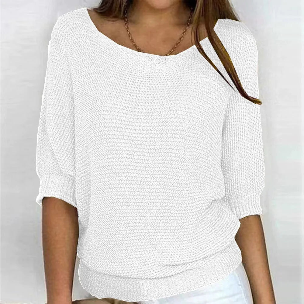 Women's knit v-neck sweater with ribbed cuffs and hem