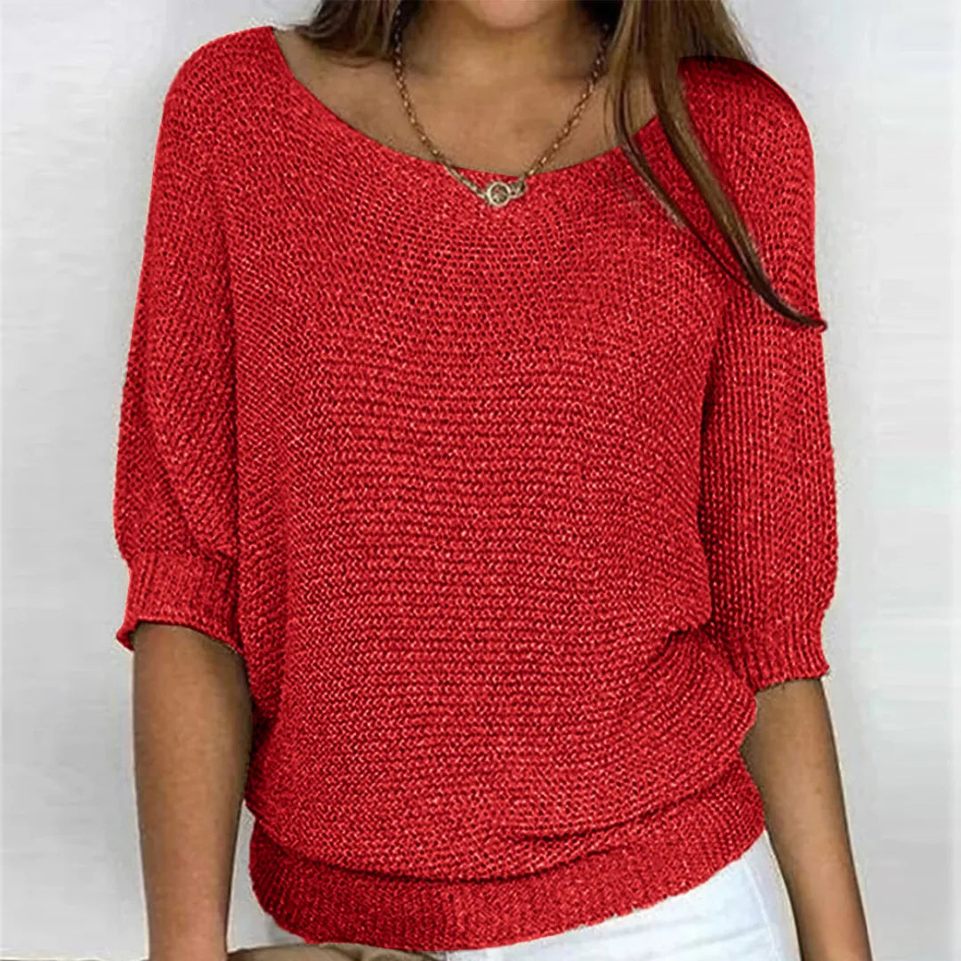 Women's knit v-neck sweater with ribbed cuffs and hem