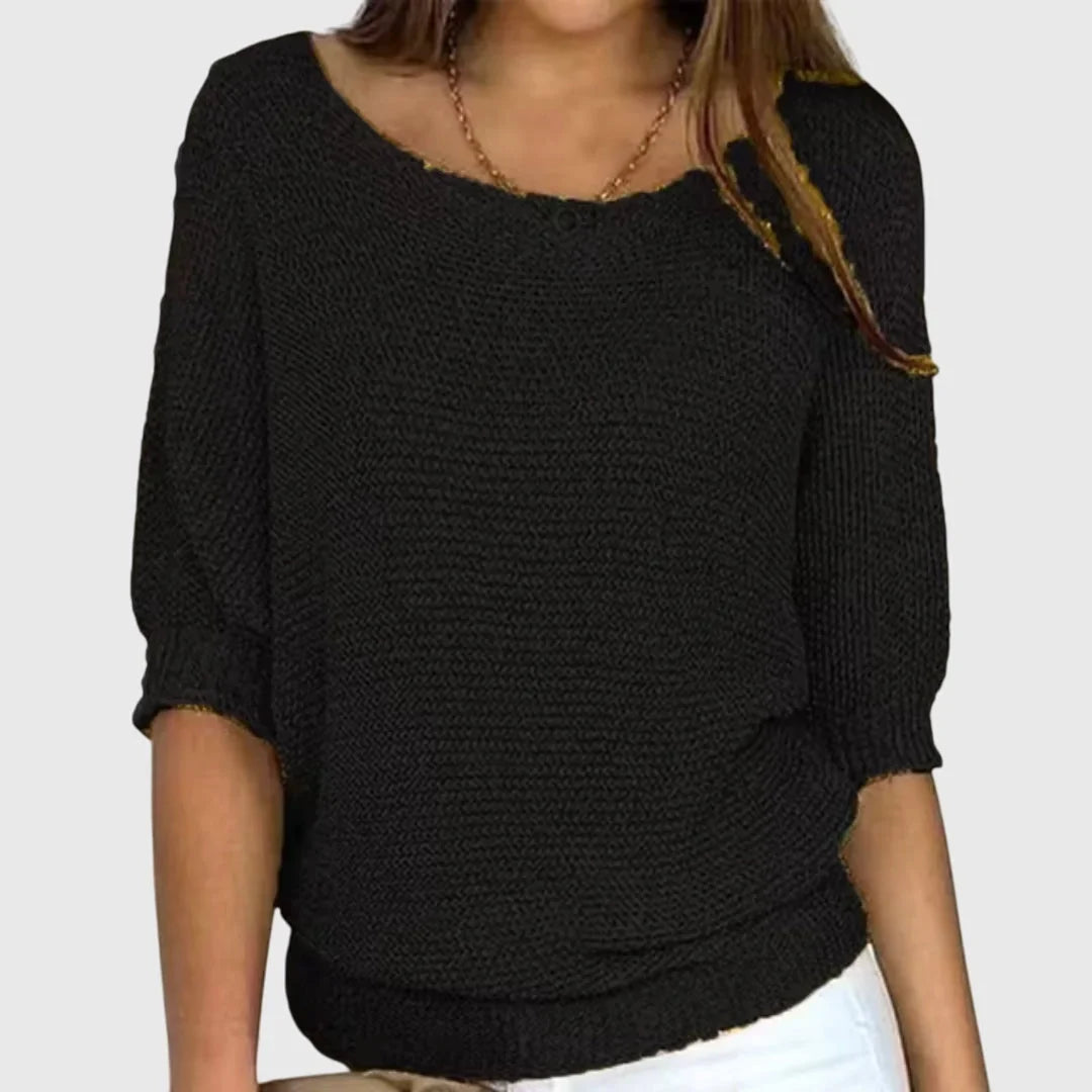 Women's knit v-neck sweater with ribbed cuffs hem
