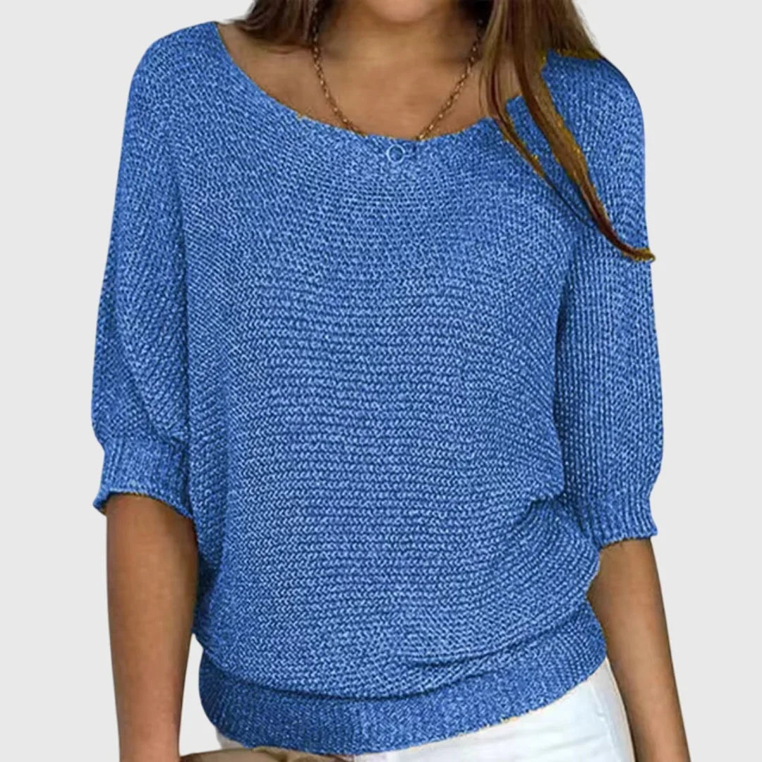 Women's knit v-neck sweater with ribbed cuffs hem