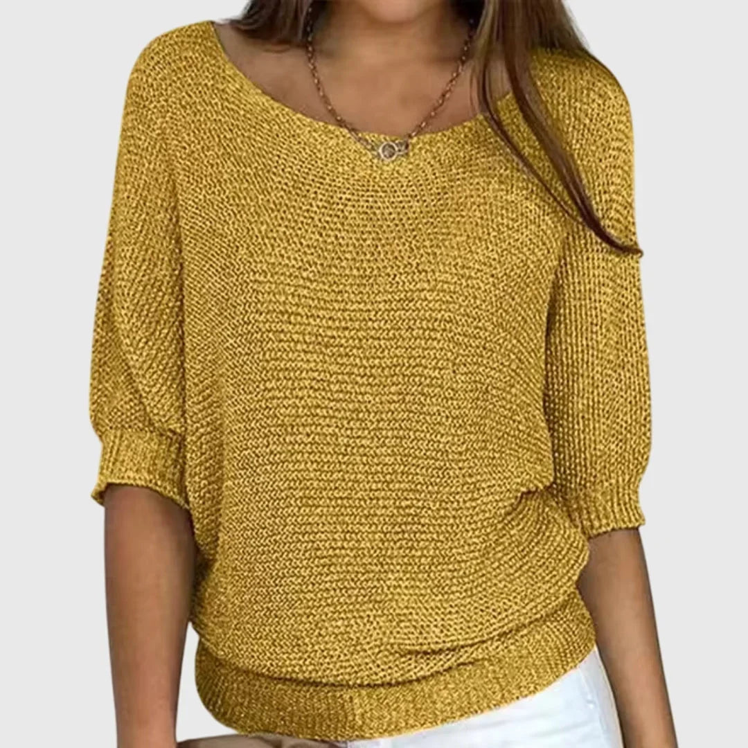 Women's knit v-neck sweater with ribbed cuffs hem