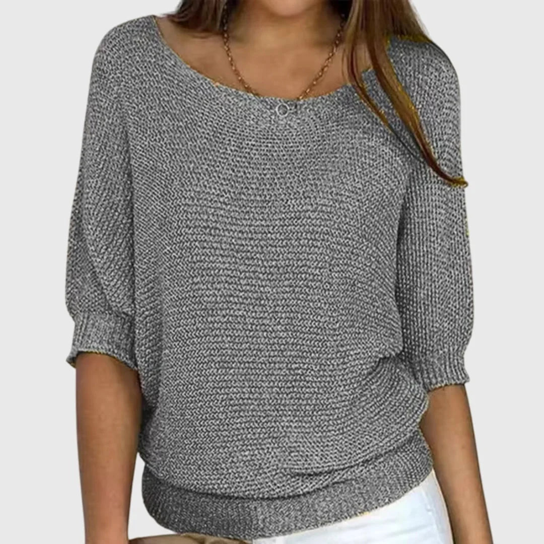 Women's knit v-neck sweater with ribbed cuffs hem