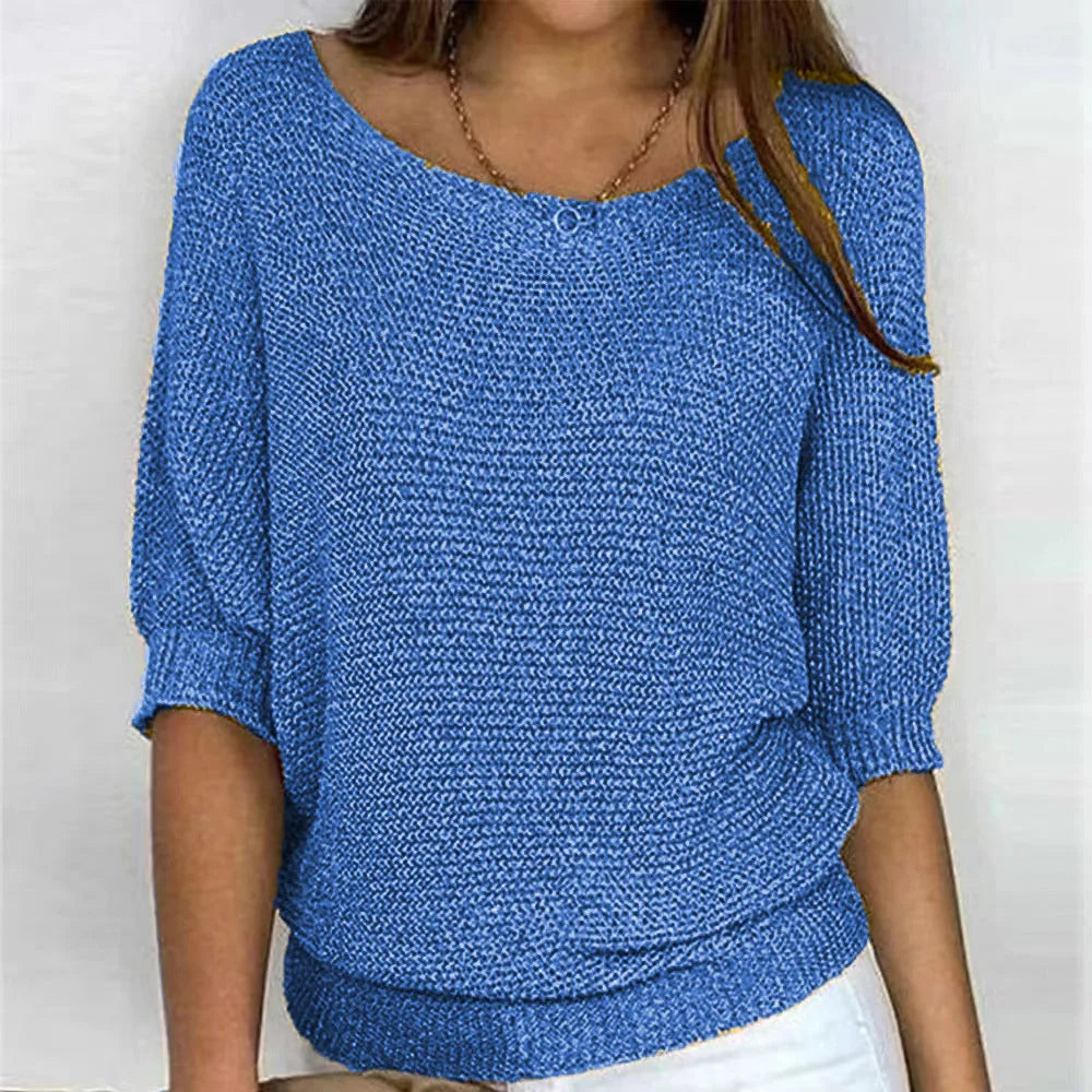 Women's knit v-neck sweater with three-quarter dolman sleeves