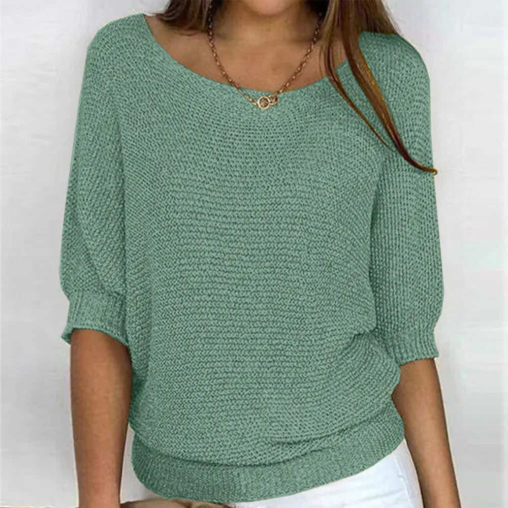 Women's knit v-neck sweater with three-quarter dolman sleeves