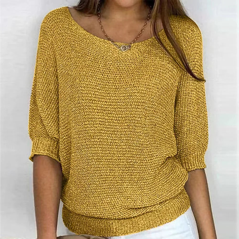 Women's knit v-neck sweater with three-quarter dolman sleeves