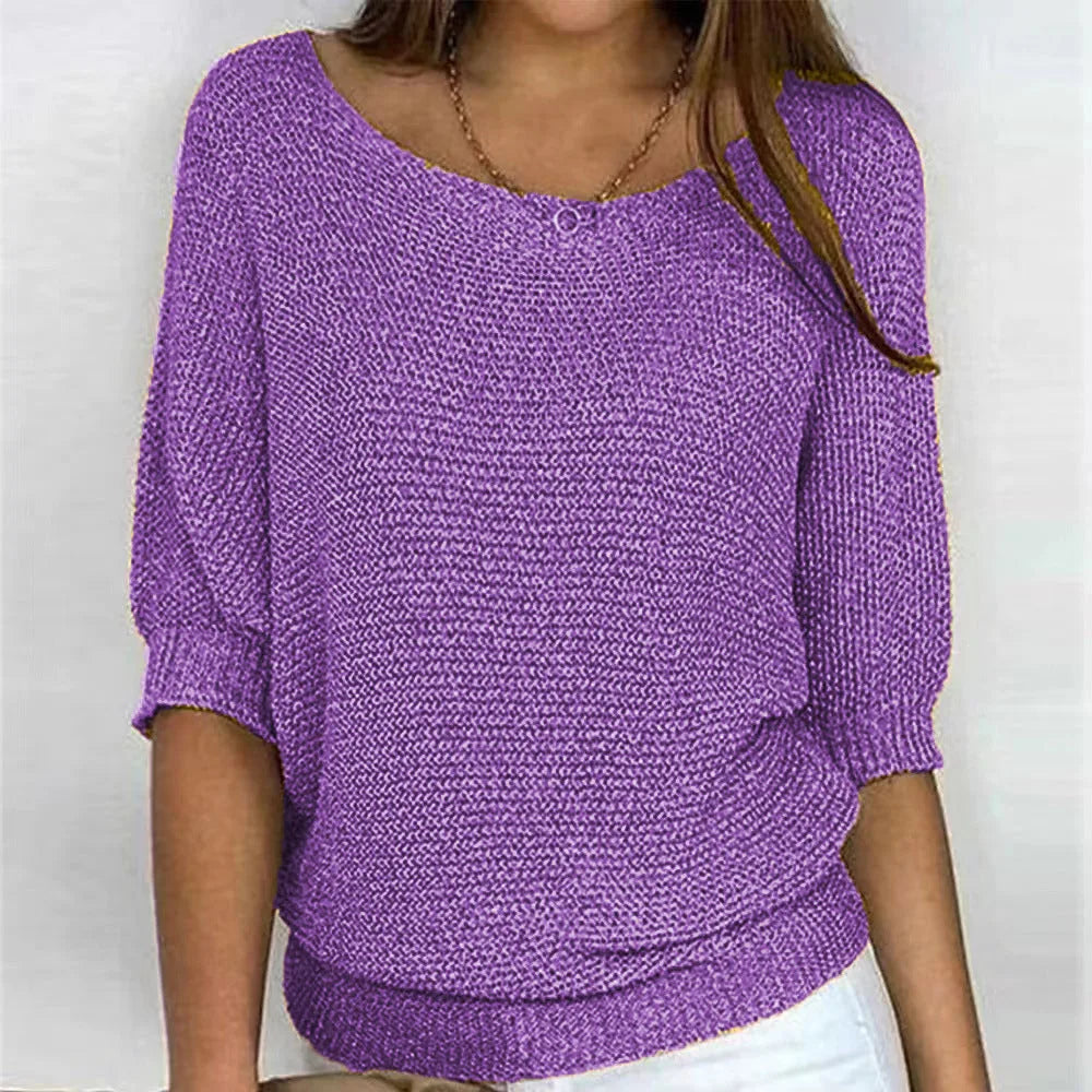 Women's knit v-neck sweater with three-quarter dolman sleeves