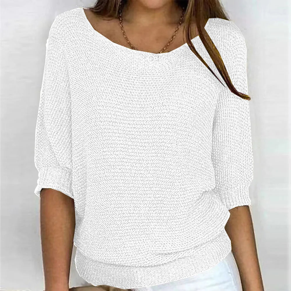 Women's knit v-neck sweater with three-quarter dolman sleeves