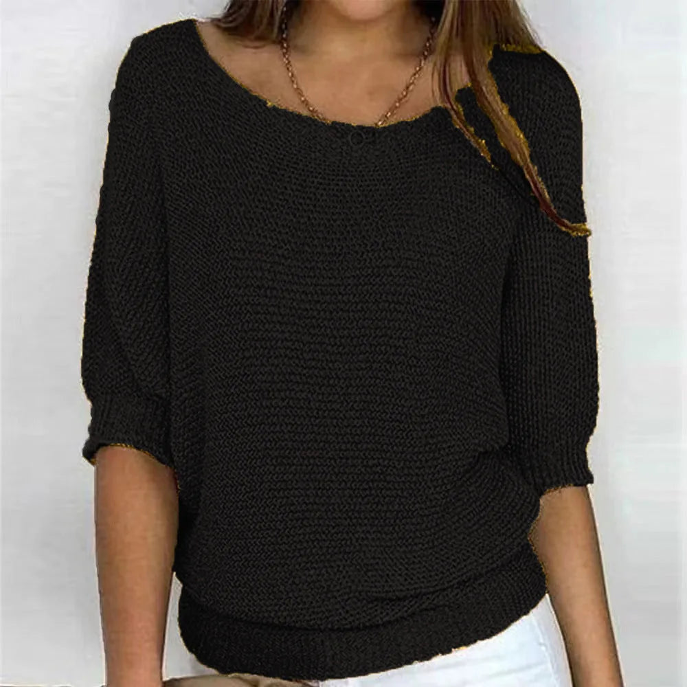 Women's knit v-neck sweater with three-quarter dolman sleeves
