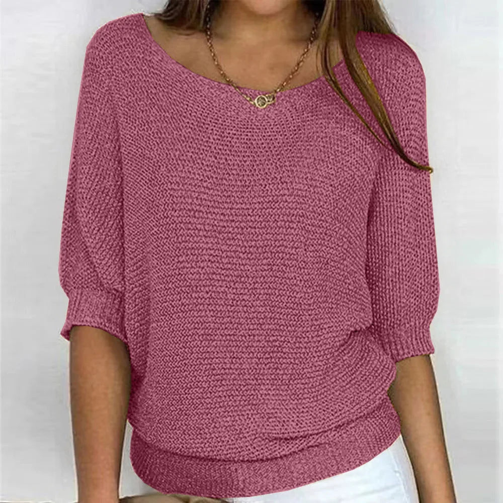 Women's knit v-neck sweater with three-quarter dolman sleeves