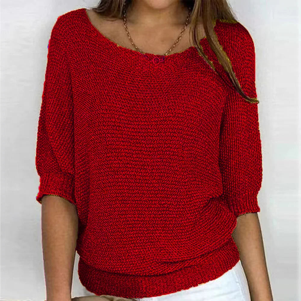 Women's knit v-neck sweater with three-quarter dolman sleeves
