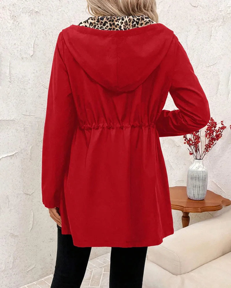 Women's longline zip-up hooded parka with drawstring waist