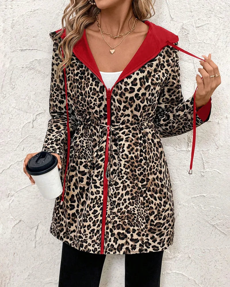 Women's longline zip-up hooded parka with drawstring waist