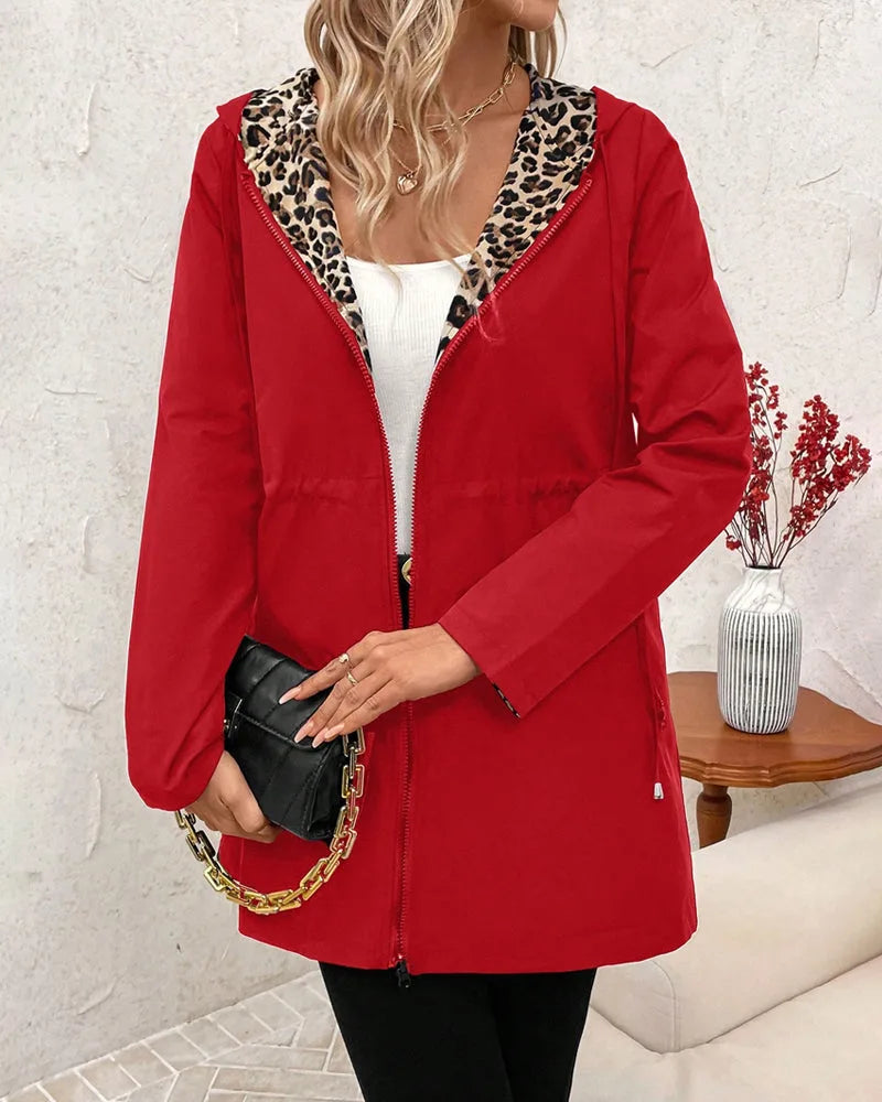 Women's longline zip-up hooded parka with drawstring waist