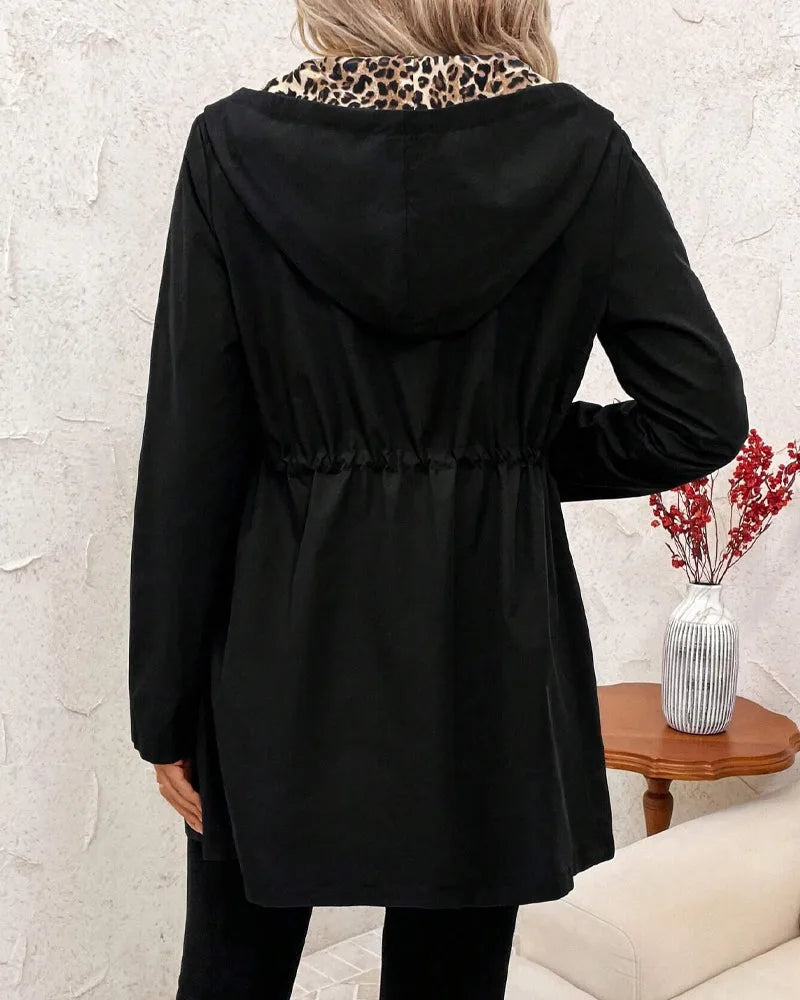 Women's longline zip-up hooded parka with drawstring waist