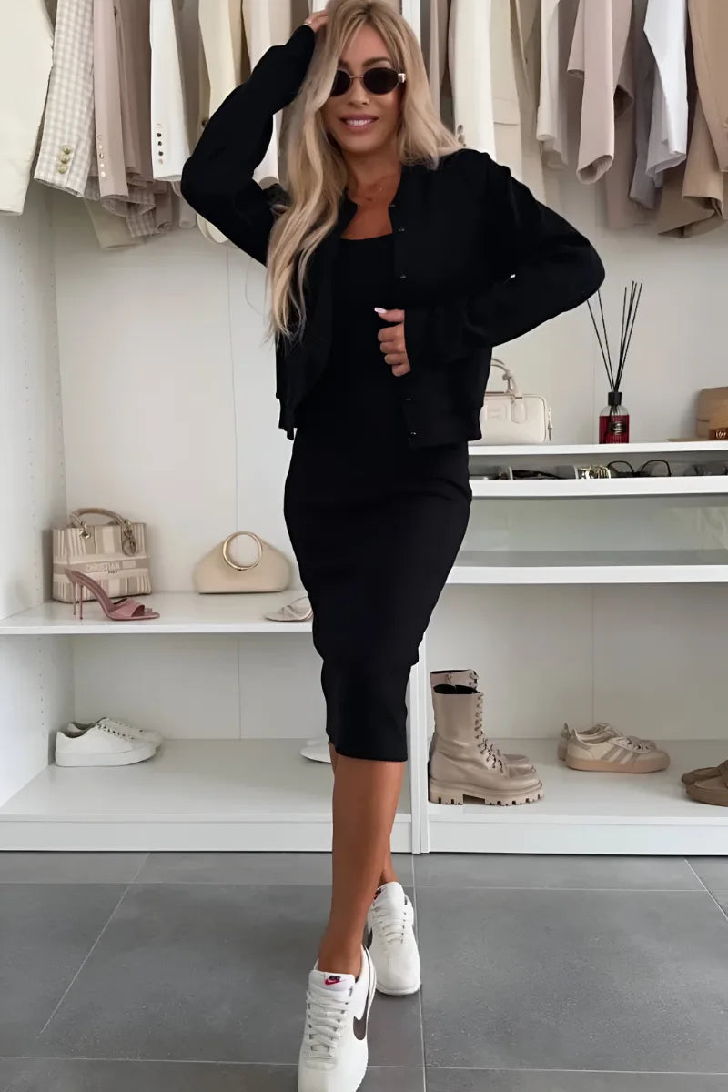 Women's Midi Dress and Cardigan Set Two-Piece Outfit