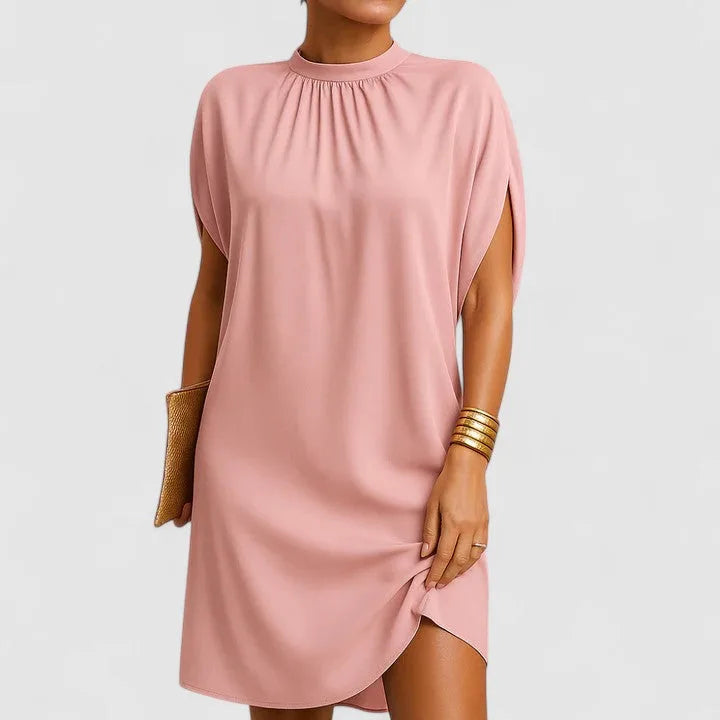 Women's Mock Neck Batwing Split Sleeve Midi Dress