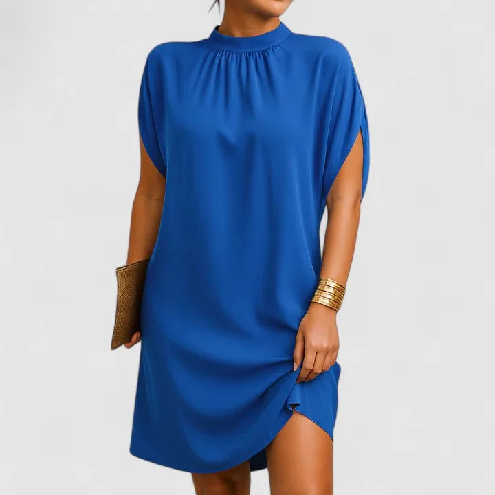 Women's Mock Neck Batwing Split Sleeve Midi Dress