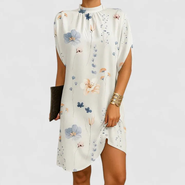 Women's Mock Neck Batwing Split Sleeve Midi Dress