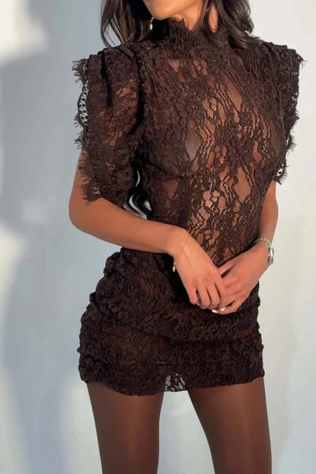 Women's Mock Neck Short Sleeve Bodycon Mini Dress