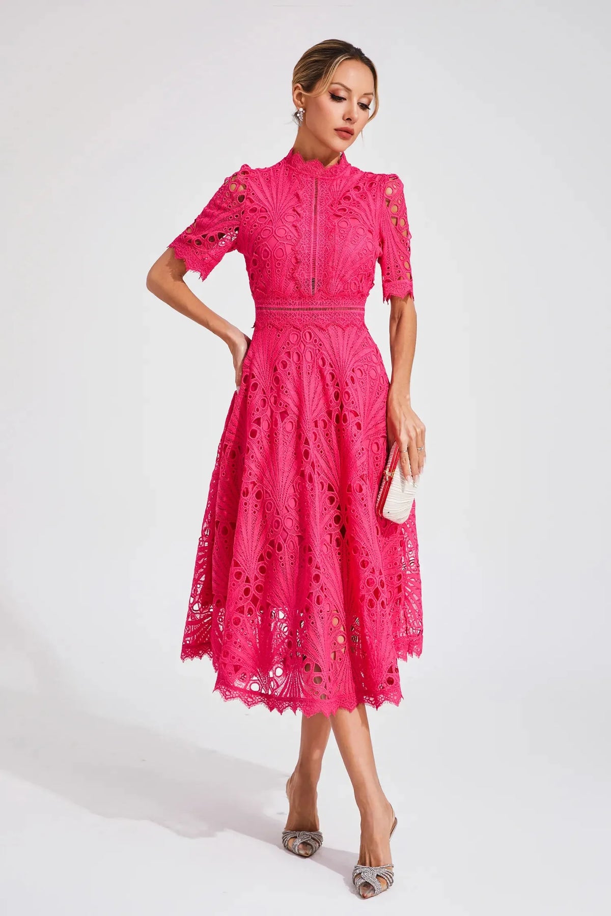 Women's Mock Neck Short Sleeve Midi Dress