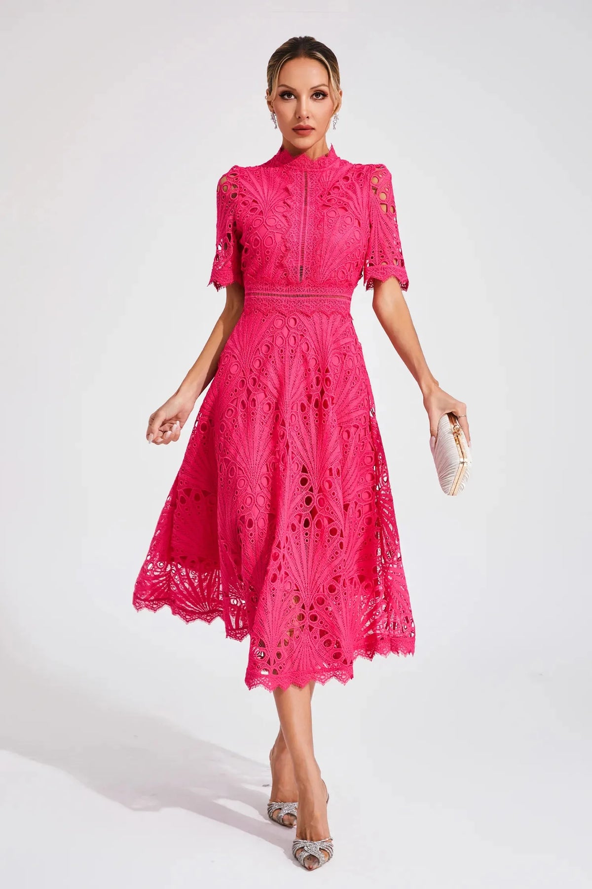 Women's Mock Neck Short Sleeve Midi Dress