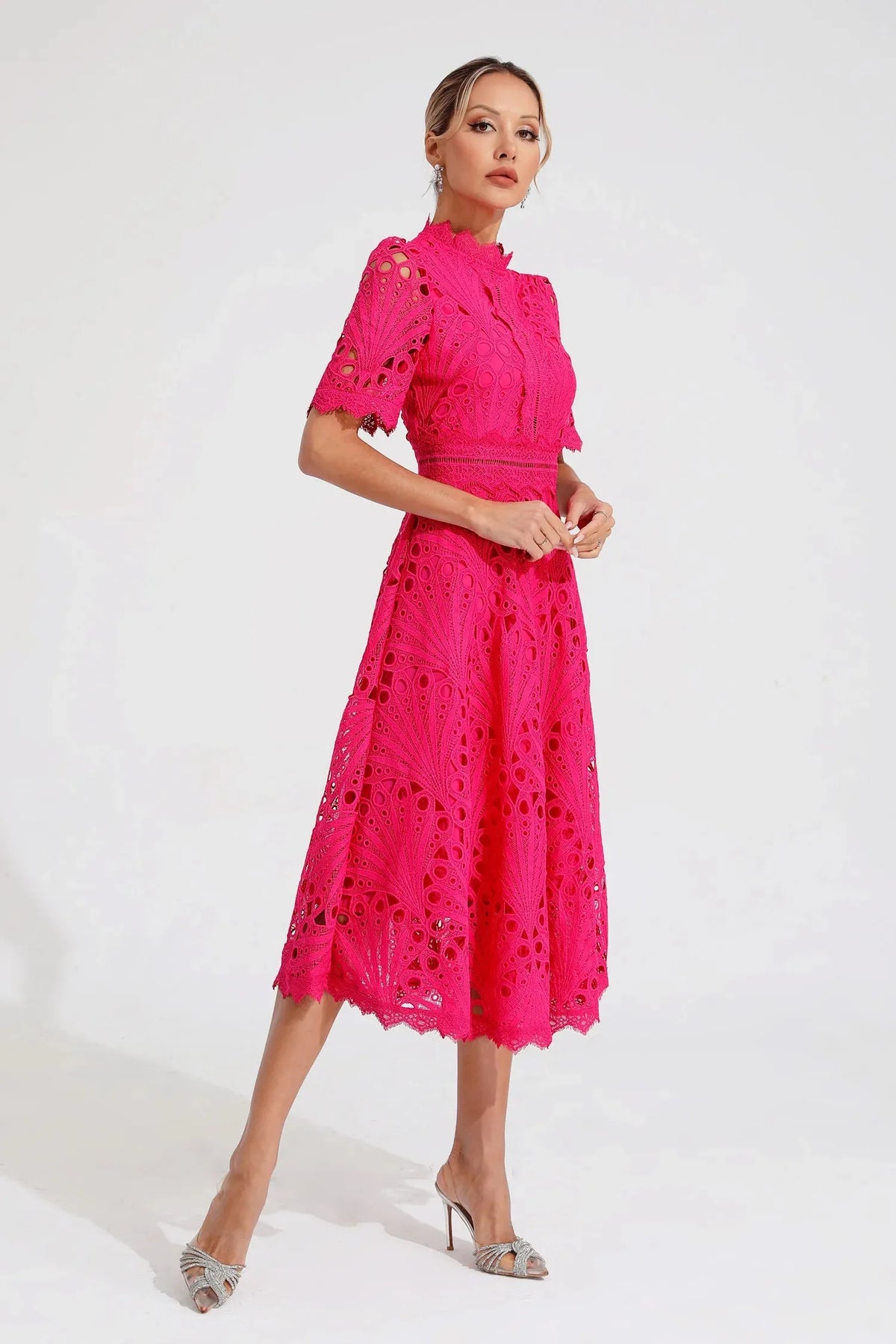 Women's Mock Neck Short Sleeve Midi Dress