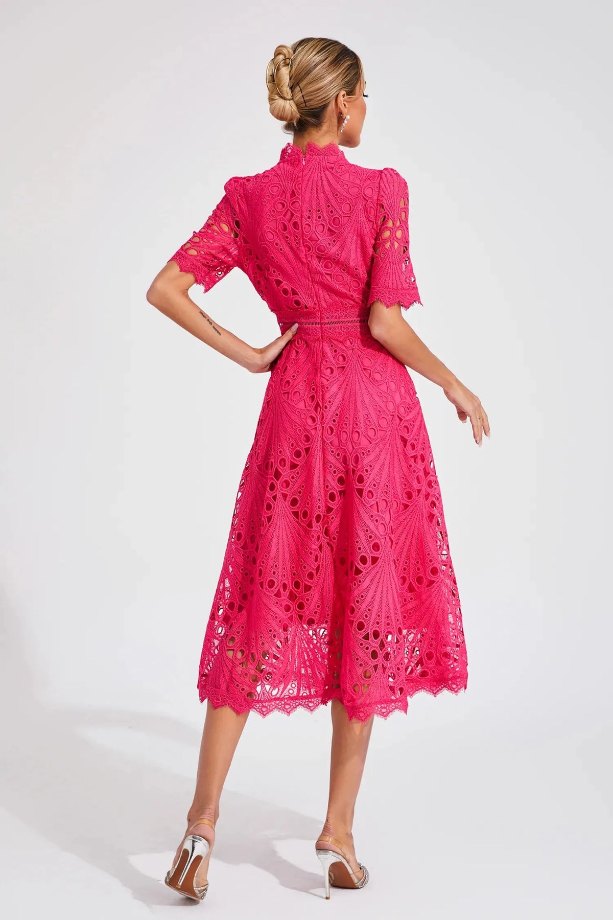 Women's Mock Neck Short Sleeve Midi Dress