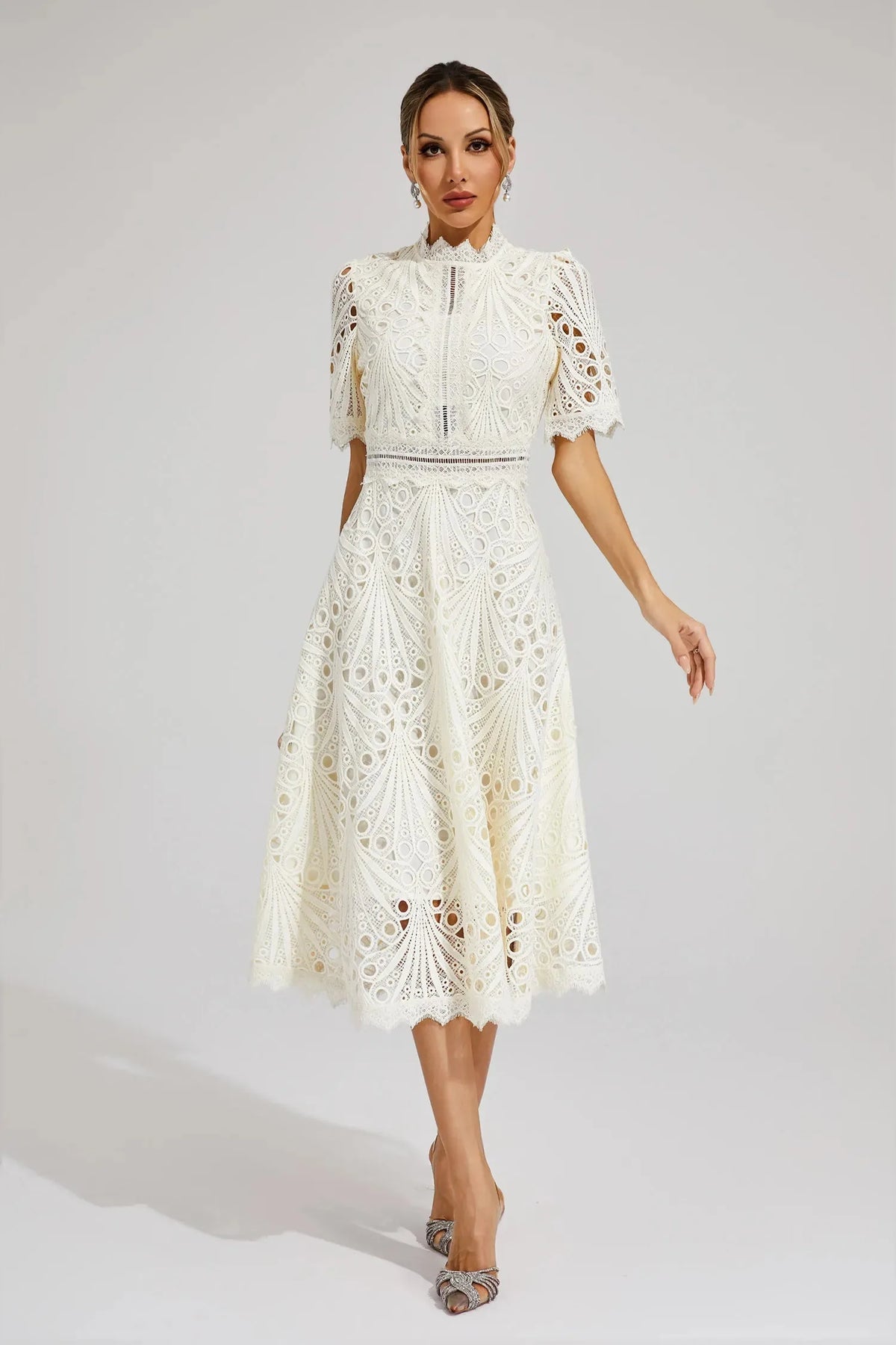 Women's Mock Neck Short Sleeve Midi Dress