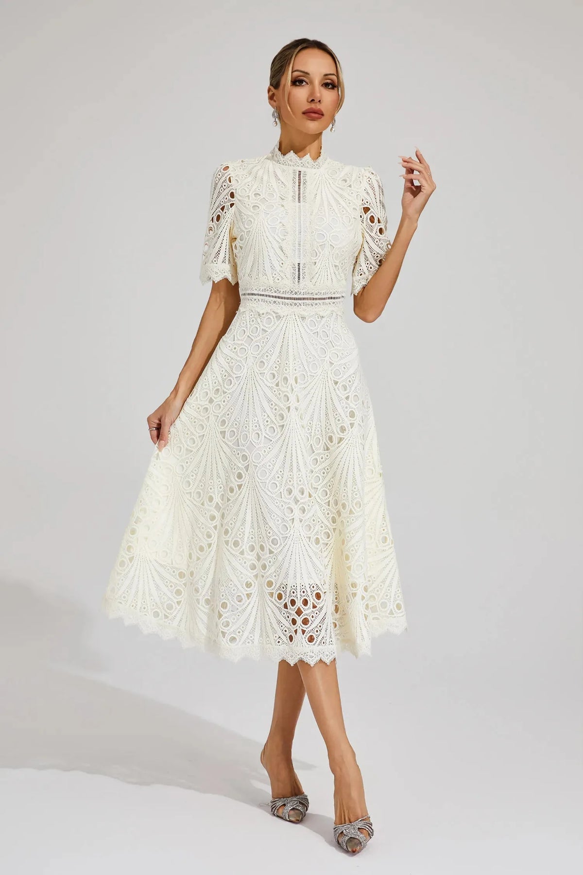 Women's Mock Neck Short Sleeve Midi Dress