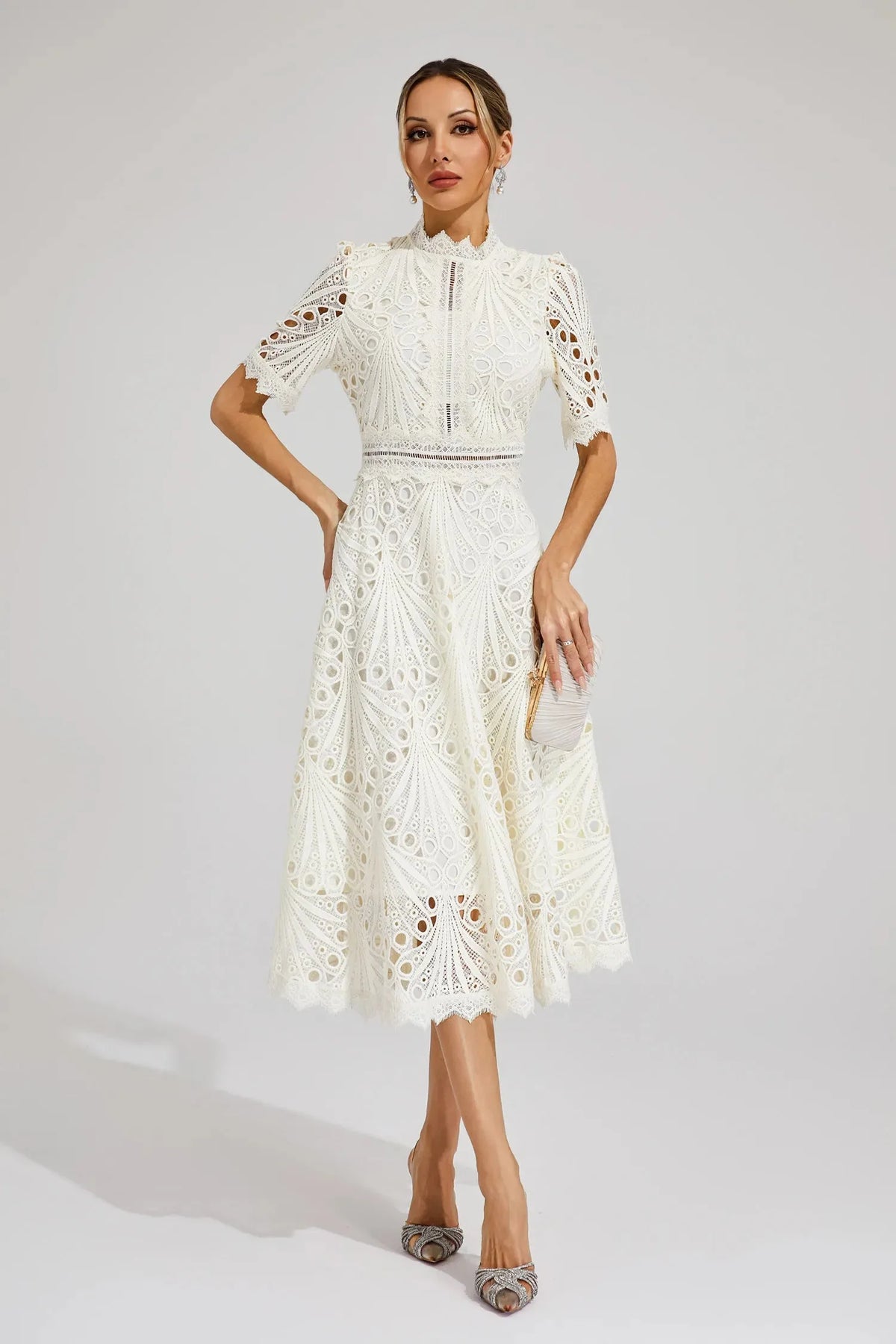 Women's Mock Neck Short Sleeve Midi Dress