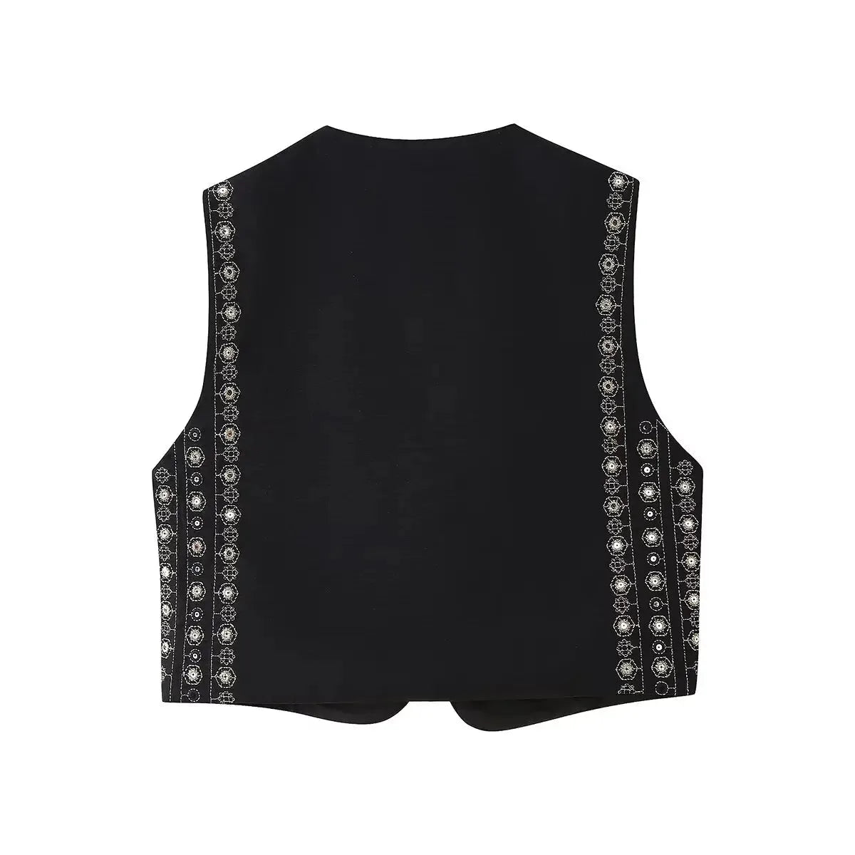 Women's open-front v-neck top with mirror work embroidery