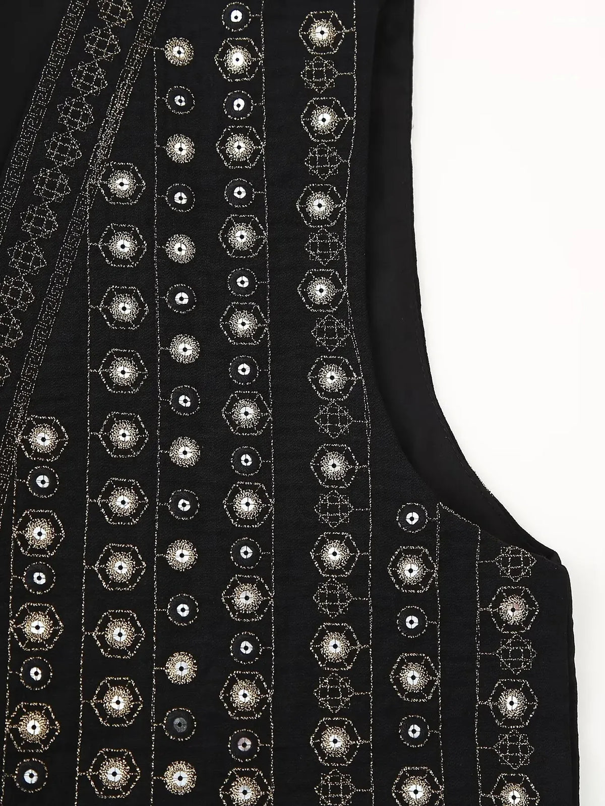 Women's open-front v-neck top with mirror work embroidery